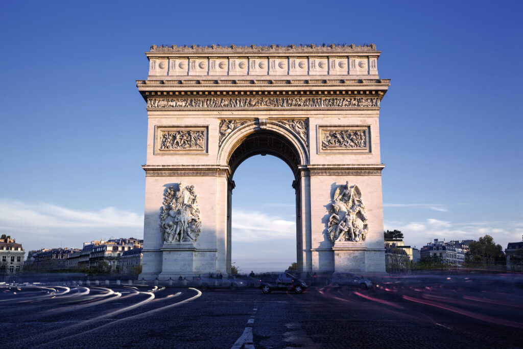 Horizontal view of famous Arc de Triomphe, Paris, France